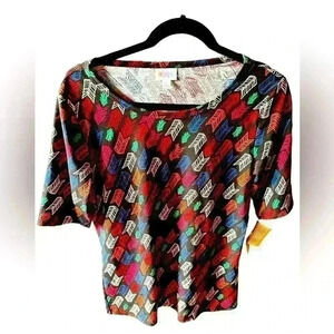 Lularoe large black Gigi short sleeve t shirt multi color arrow quill design.